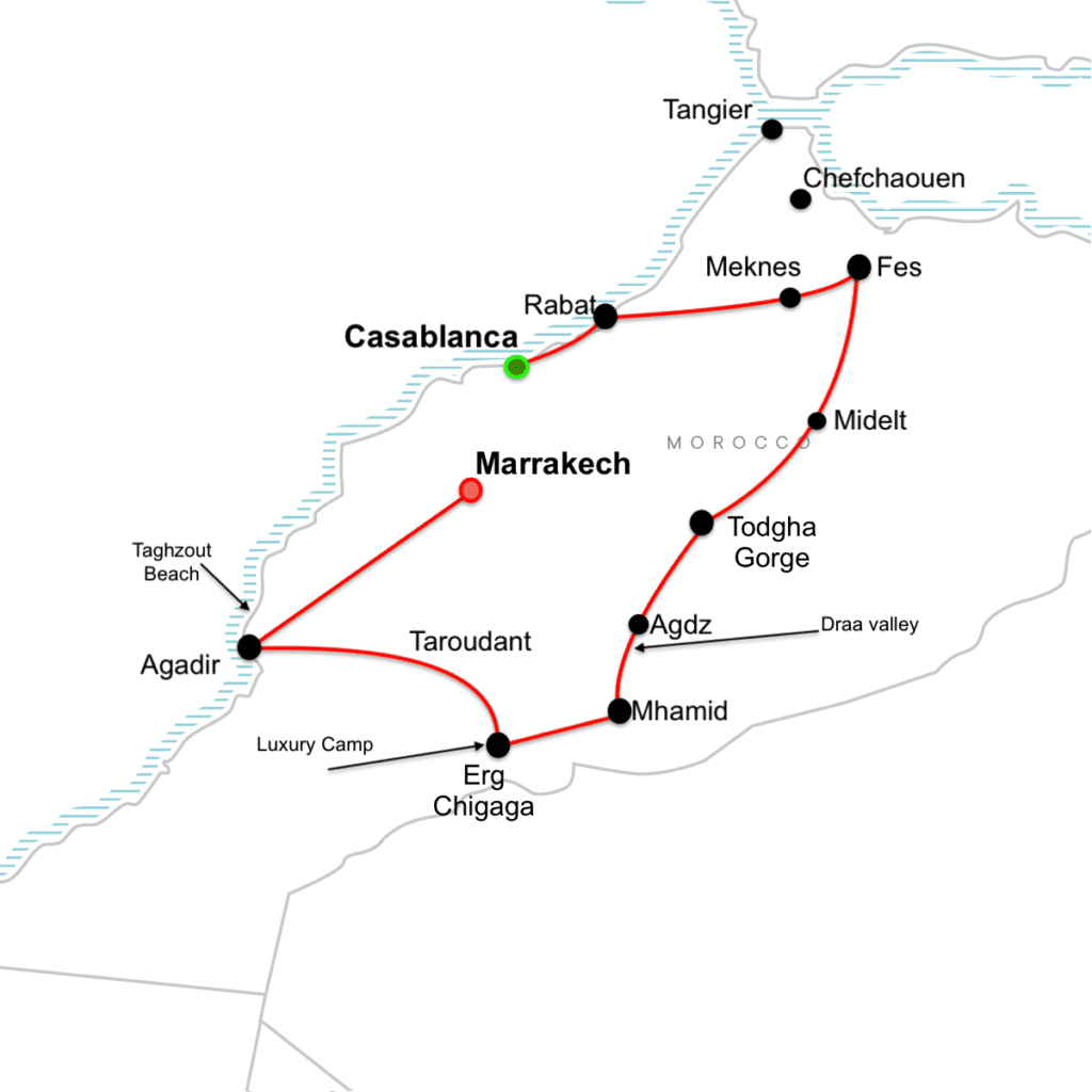 Jewish heritage tour of morocco map