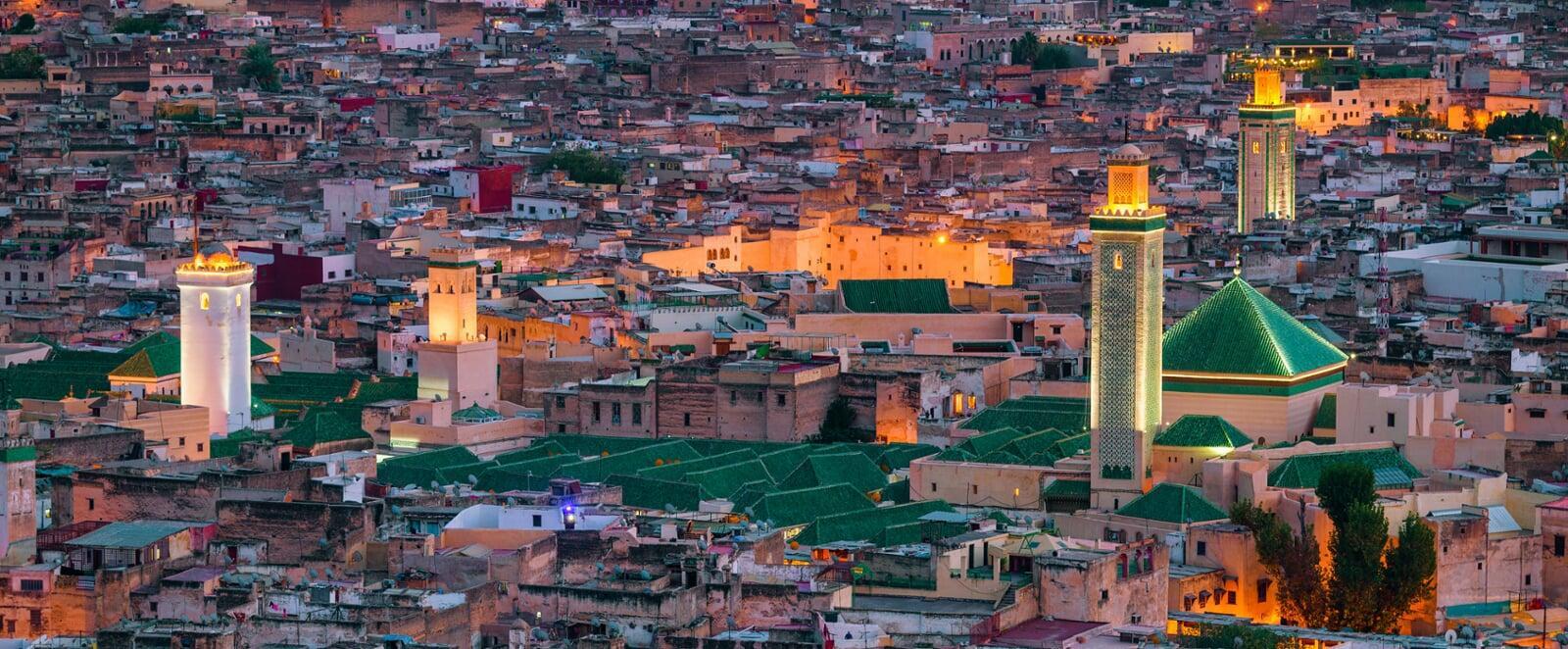 View over the medina of Fes — Fes el-Bali rooftops and minarets