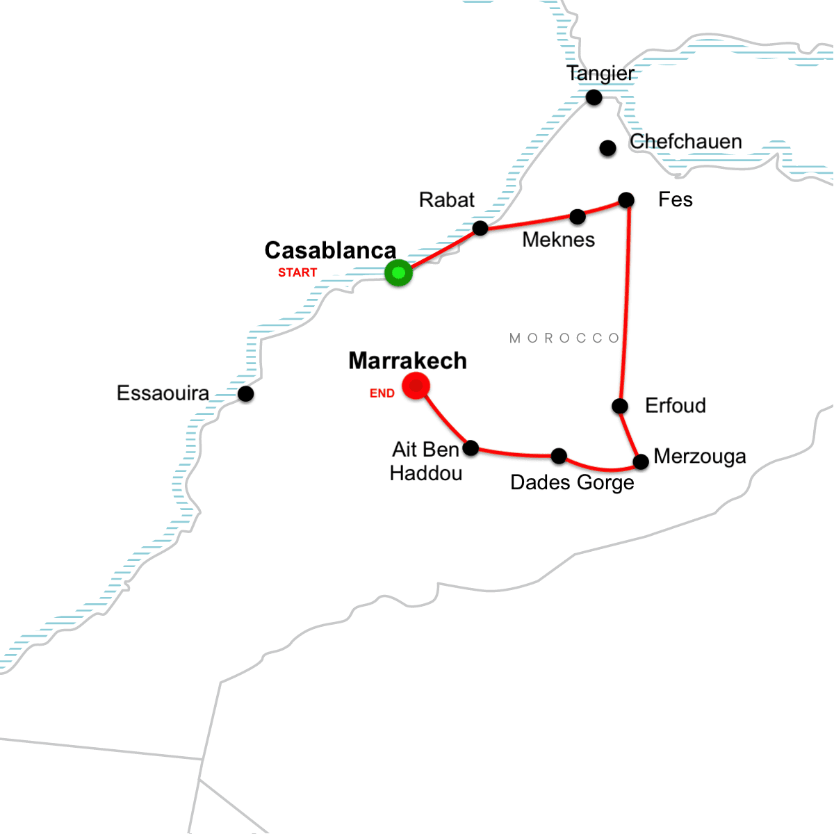 Jewish heritage tour of morocco map