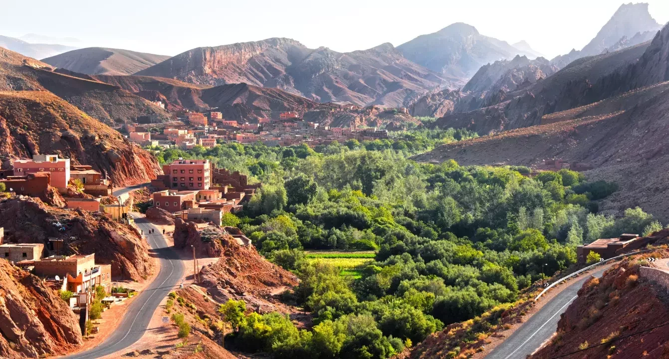 Todra Gorge canyon walls and Berber villages on private Morocco adventure tour