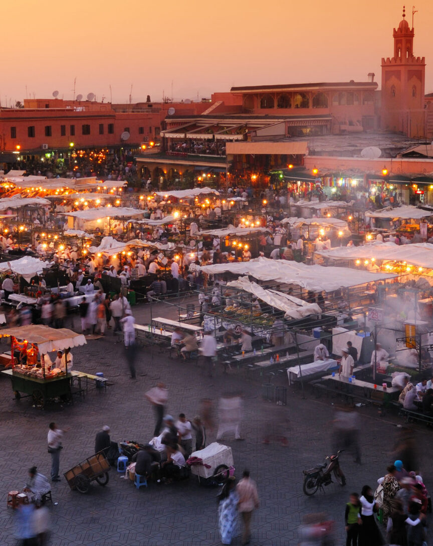Djemaa el-Fna evening crowds and storytellers, Marrakech