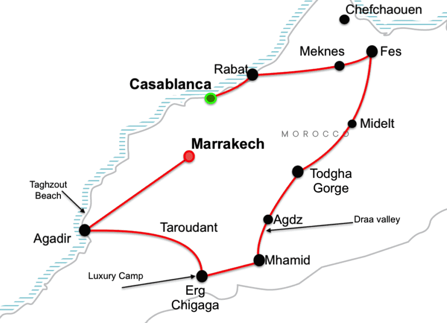 grand morocco adventure tour map