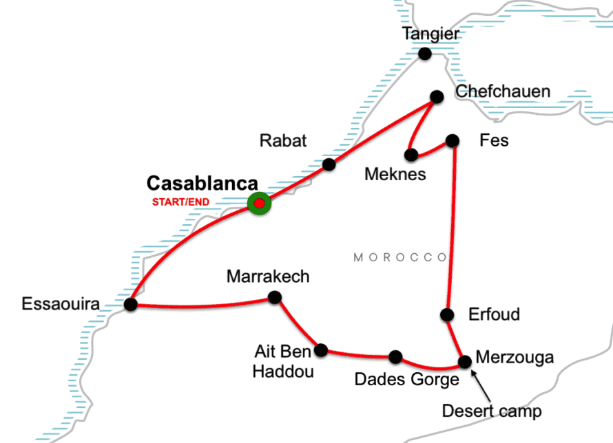 Discover Morocco tour 13 days tour map