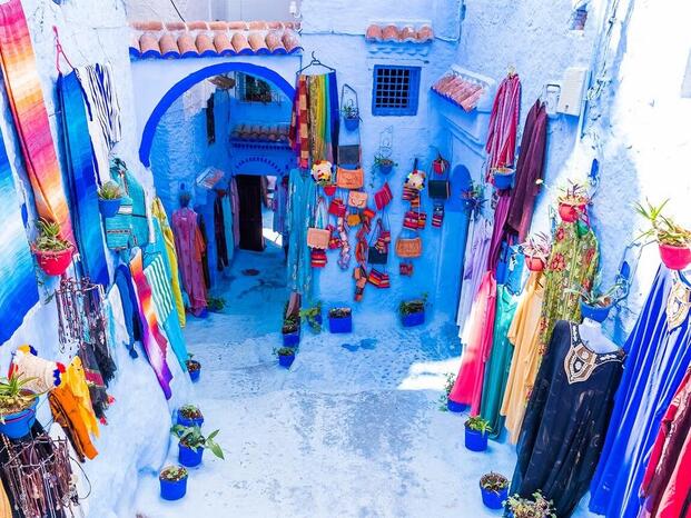 The blue city of Chefchaouen, Morocco—iconic blue-washed streets and hillside view