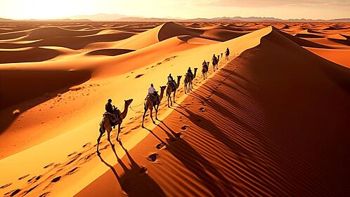 Majestic golden dunes of Erg Chebbi near Merzouga, a primary destination for Sahara desert tours in Morocco.